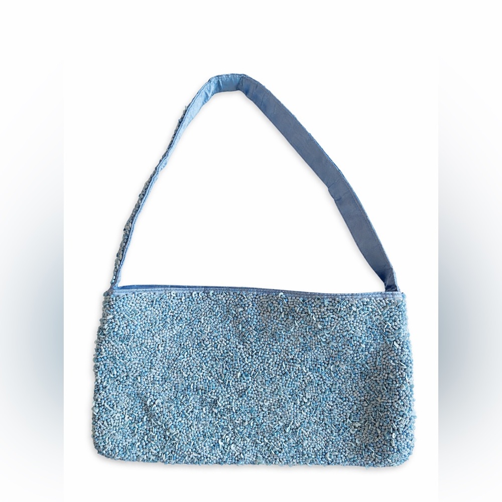 H&M Blue Beaded Shoulder Bag Mini Y2K Satin Lined